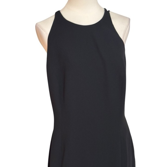 TAHARI Black Midi Dress Strappy Back Slit Cocktail Party Wedding Size 12 Sexy - Picture 3 of 8